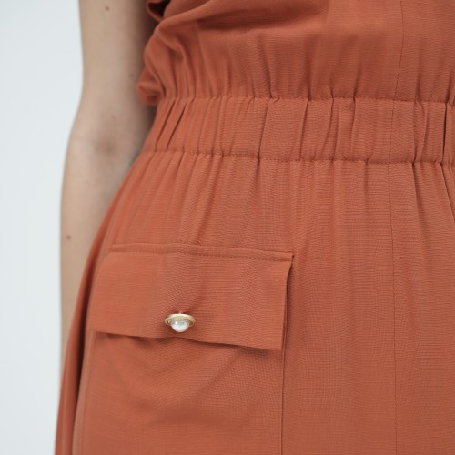 SIXDO G-Ochre Woven Flared Dress for Women